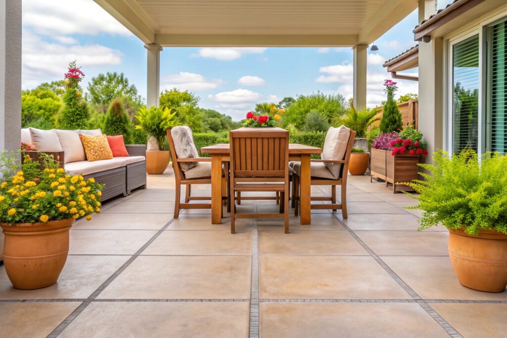 Well-maintained decorative concrete patio in East Toowoomba with proper seasonal maintenance