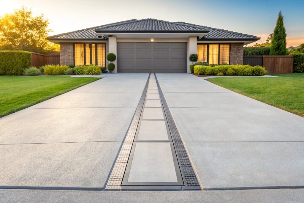 Channel drain installation on Rangeville residential driveway