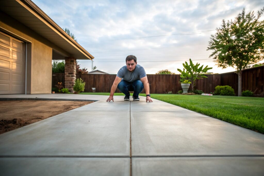 Homeowner performing spring concrete inspection in East Toowoomba residential property