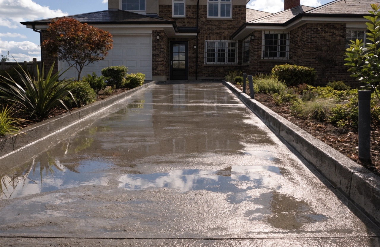 Freshly poured concrete driveway at a Toowoomba residential property