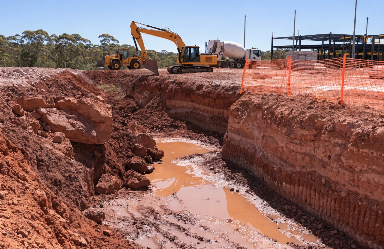 Commercial trenching work on a civil construction site across the Darling Downs Queensland